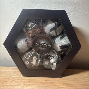 Oakland Raiders Light Up LED Ball Christmas Ornaments Set Of 6 Open Box (7)